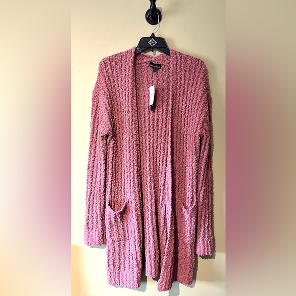 Alison Andrews Popcorn Cardigan size large pink mauve open front NWT long sleeve - Picture 1 of 10